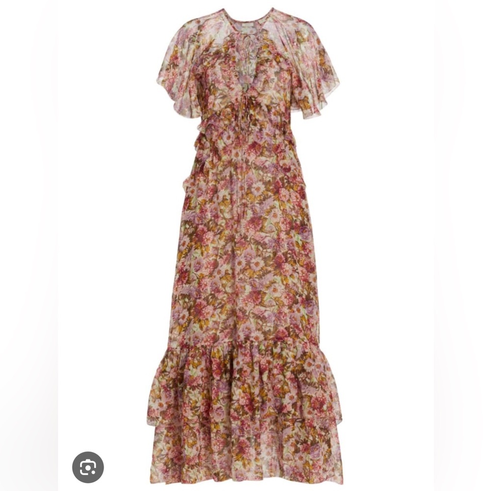 Doen Antoinette Silk Floral Dress with Ruffles